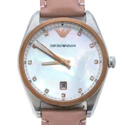 Pre Owned  Emporio Armani Mother Of Pearl Two-Tone Stainless Steel Leather AR6133 Women's Wristwatch 36 mm