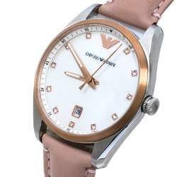 Pre Owned  Emporio Armani Mother Of Pearl Two-Tone Stainless Steel Leather AR6133 Women's Wristwatch 36 mm