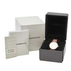 Emporio Armani Mother Of Pearl Rose Gold Tone Stainless Steel Gianni T-Bar AR11320 Women's Wristwatch 32 mm