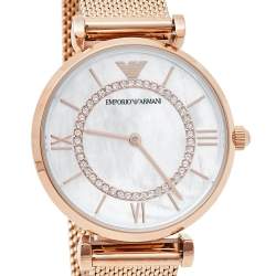 Emporio Armani Mother Of Pearl Rose Gold Tone Stainless Steel Gianni T-Bar AR11320 Women's Wristwatch 32 mm