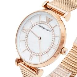 Emporio Armani Mother Of Pearl Rose Gold Tone Stainless Steel Gianni T-Bar AR11320 Women's Wristwatch 32 mm