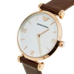 Pre Owned Emporio Armani Mother of Pearl Rose Gold Plated Stainless Steel Leather AR9042L Women's Wristwatch 32 mm