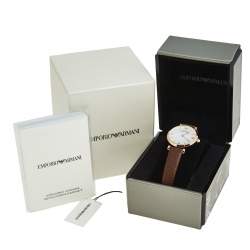 Pre Owned Emporio Armani Mother of Pearl Rose Gold Plated Stainless Steel Leather AR9042L Women's Wristwatch 32 mm