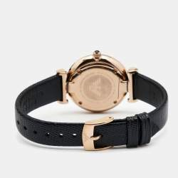 Emporio Armani Black Mother Of Pearl Gold PVD Coated Stainless Steel Embossed Leather Gianni T-Bar AR11060 Women's Wristwatch 32 mm