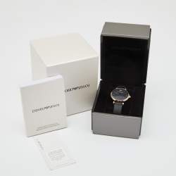 Emporio Armani Black Mother Of Pearl Gold PVD Coated Stainless Steel Embossed Leather Gianni T-Bar AR11060 Women's Wristwatch 32 mm