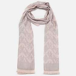 Emporio Armani Pink/Grey Monogram Jacquard Wool Blend Stole 