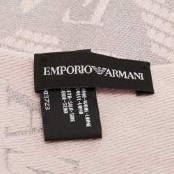 Emporio Armani Pink/Grey Monogram Jacquard Wool Blend Stole 