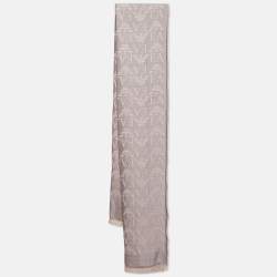 Emporio Armani Pink/Grey Monogram Jacquard Wool Blend Stole 