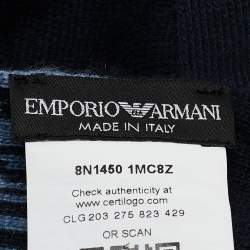 Emporio Armani Navy Blue Rib Knit Logo Intarsia Scarf
