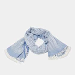 Pre Owned Emporio Armani Blue Monogram Modal Scarf 