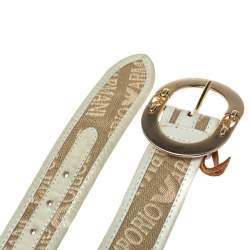 Pre Owned Emporio Armani Beige/Light Green Canvas and Leather Trim Logo Buckle Belt 85CM