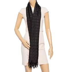 Pre Owned Emporio Armani Black Check Patterned Silk Scarf