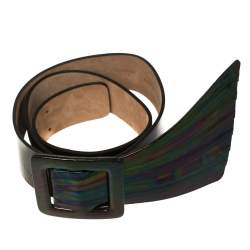 Pre Owned Emporio Armani Iridescent Pleated Detail Leather Waist Belt 85CM