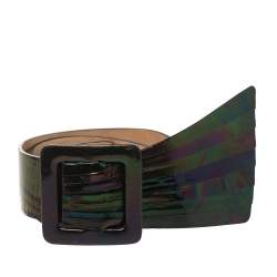 Pre Owned Emporio Armani Iridescent Pleated Detail Leather Waist Belt 85CM