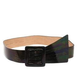 Pre Owned Emporio Armani Iridescent Pleated Detail Leather Waist Belt 85CM