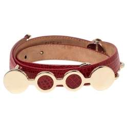 Pre Owned حزام أمبوريو أرماني جلد أحمر نقشة السحلية ومزخرف 90 سم