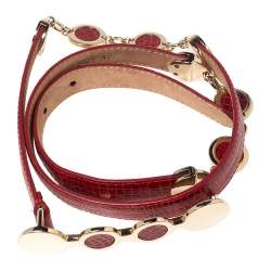 Pre Owned حزا م أمبوريو أرماني جلد أحمر نقشة السحلية ومزخرف 90 سم