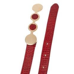 Pre Owned حزام أمبوريو أرماني جلد أحمر نقشة السحلية ومزخرف 90 سم