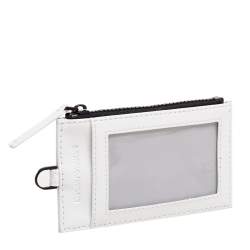 Pre Owned Emporio Armani White/Black Leather Badge Holder with Logo Lanyard