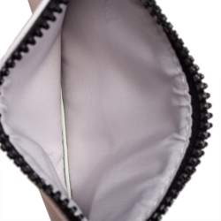 Pre Owned Emporio Armani White/Black Leather Badge Holder with Logo Lanyard