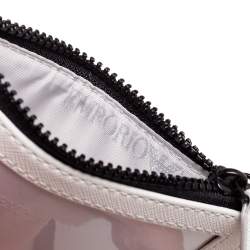 Pre Owned Emporio Armani White/Black Leather Badge Holder with Logo Lanyard