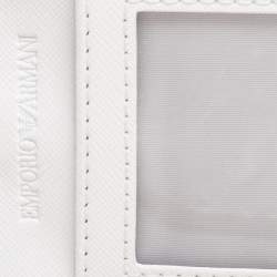 Pre Owned Emporio Armani White/Black Leather Badge Holder with Logo Lanyard