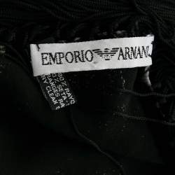 Emporio Armani Black Animal Print Velvet Fringed Triangle Scarf