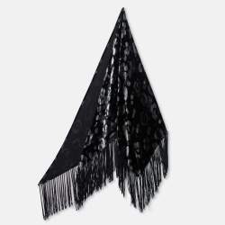 Emporio Armani Black Animal Print Velvet Fringed Triangle Scarf