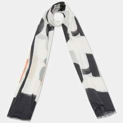 Pre Owned Emporio Armani White Logo Print Gauze Scarf