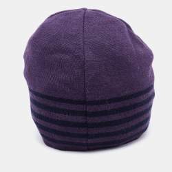 Pre Owned Emporio Armani Purple Striped Wool Beanie 56 cm