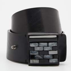 Emporio Armani Black Leather Brick Buckle Wide Belt 