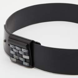 Emporio Armani Black Leather Brick Buckle Wide Belt 