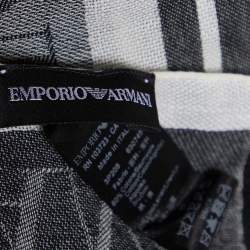 Pre Owned Emporio Armani White Striped Cottom & Linen Scarf