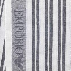 Pre Owned Emporio Armani White Striped Cottom & Linen Scarf