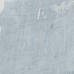 Pre Owned Emporio Armani Blue Printed Cotton Blend Scarf