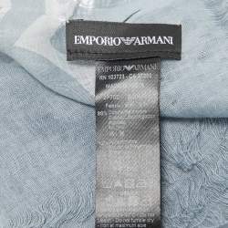 Pre Owned Emporio Armani Blue Printed Cotton Blend Scarf