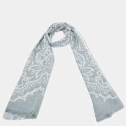 Pre Owned Emporio Armani Blue Printed Cotton Blend Scarf