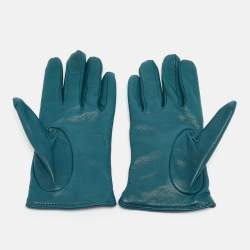Pre Owned Emporio Armani Green Leather Studded Gloves M