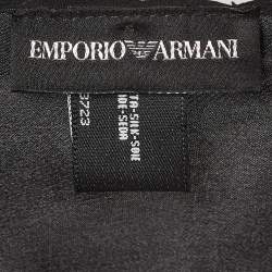 Pre Owned Emporio Armani Vintage Black Logo Pattern Satin Silk Scarf