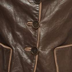 Pre Owned Emporio Armani Brown Leather Jacket S