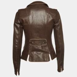 Pre Owned Emporio Armani Brown Leather Jacket S