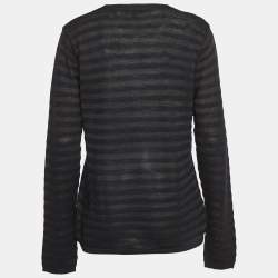 Pre Owned Emporio Armani Black Stripe Knit Sweatshirt L
