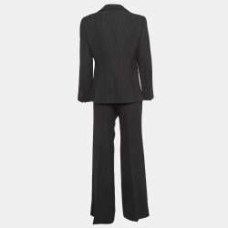 Pre Owned Emporio Armani Black Pinstripe Wool Blend Pant Suit L