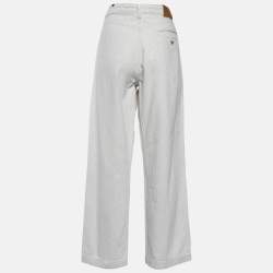 Emporio Armani Cream Cotton & Linen Straight Fit Trousers M/ Waist 31"