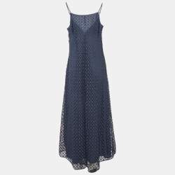 Pre Owned Emporio Armani Blue Lace Flared Slip Dress L