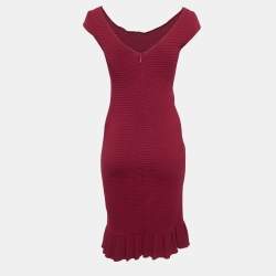 Pre Owned Emporio Armani Red Textured Knit Flounce Mini Dress S