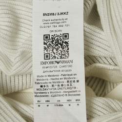 Pre Owned Emporio Armani White Stripe Textured Stretch Knit T-Shirt M