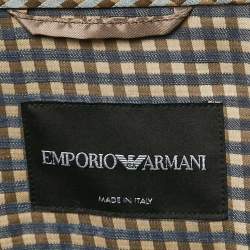 Emporio Armani Beige Gingham Linen Blend Trench Coat L