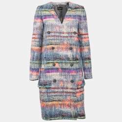Emporio Armani Multicolor Lurex Tweed Double Breasted Mid-Length Coat S