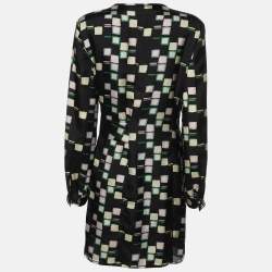 Pre Owned Emporio Armani Black Printed Crepe Mini Dress M